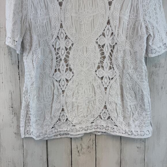Chico's White Cutwork Top Scoop Neck Short Sleeve Knit Blouse Size 2 14/16 - Picture 10 of 14